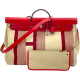エルメス HERMES エールバッグジップキャビン50 D刻 ベージュ/レッド SV金具 トワルキャンプ/ハンター レディース ショルダーバッグ