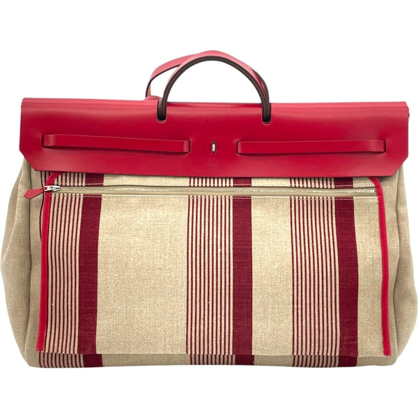 エルメス HERMES エールバッグジップキャビン50 D刻 ベージュ/レッド SV金具 トワルキャンプ/ハンター レディース ショルダーバッグ