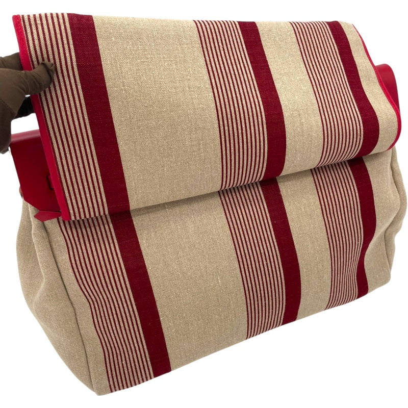 エルメス HERMES エールバッグジップキャビン50 D刻 ベージュ/レッド SV金具 トワルキャンプ/ハンター レディース ショルダーバッグ