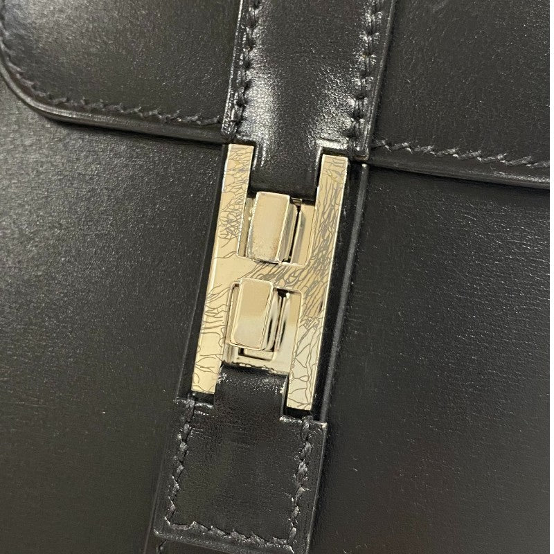 エルメス HERMES ドラッグ2 37 □D刻 ブラック シルバー金具 ボックスカーフ ユニセックス ハンドバッグ