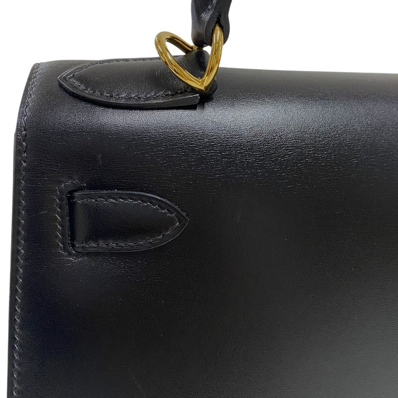エルメス HERMES ケリー28 外縫い □G刻 ブラック ゴールド金具 ボックスカーフ レディース ハンドバッグ ショルダーバッグ