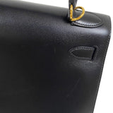 エルメス HERMES ケリー28 外縫い □G刻 ブラック ゴールド金具 ボックスカーフ レディース ハンドバッグ ショルダーバッグ