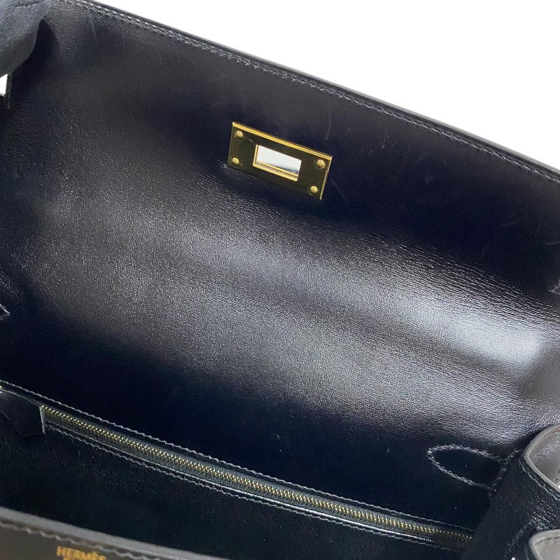 エルメス HERMES ケリー28 外縫い □G刻 ブラック ゴールド金具 ボックスカーフ レディース ハンドバッグ ショルダーバッグ