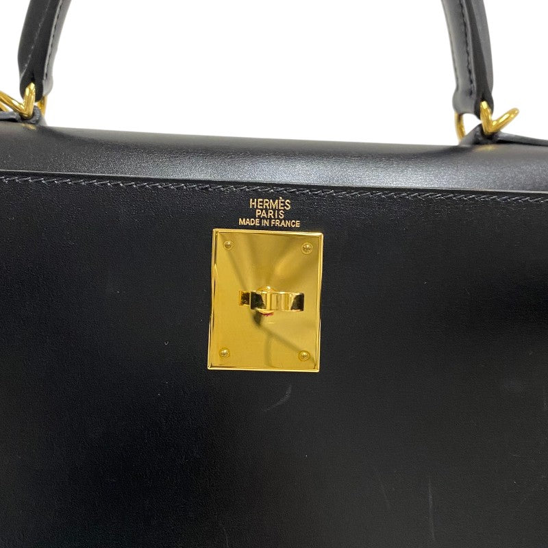 エルメス HERMES ケリー28 外縫い □G刻 ブラック ゴールド金具 ボックスカーフ レディース ハンドバッグ ショルダーバッグ