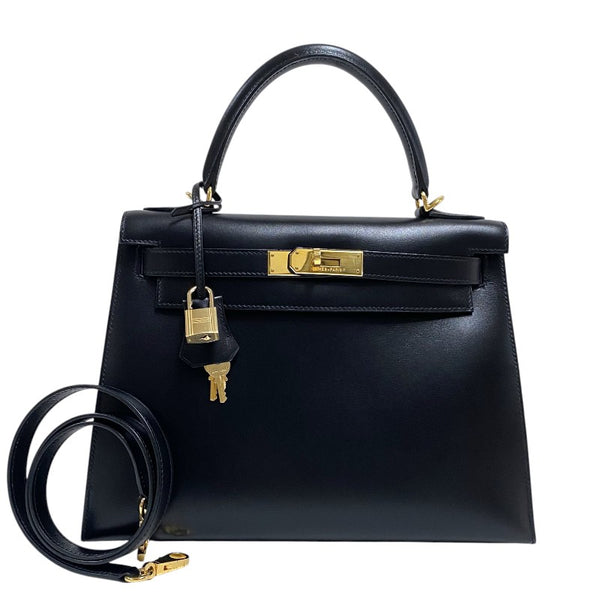 エルメス HERMES ケリー28 外縫い □G刻 ブラック ゴールド金具 ボックスカーフ レディース ハンドバッグ ショルダーバッグ