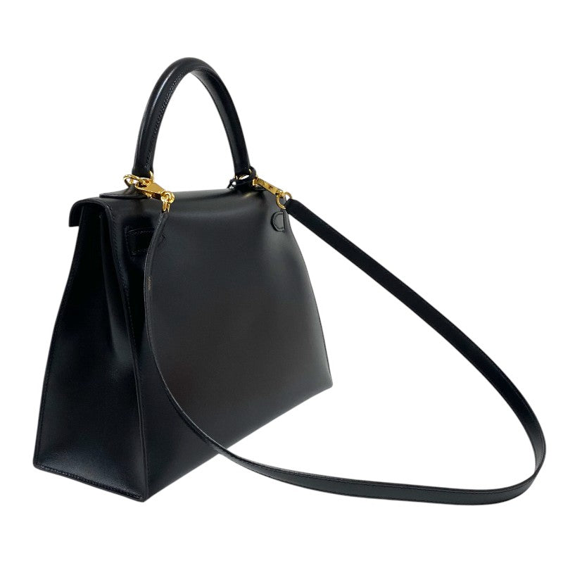 エルメス HERMES ケリー28 外縫い □G刻 ブラック ゴールド金具 ボックスカーフ レディース ハンドバッグ ショルダーバッグ