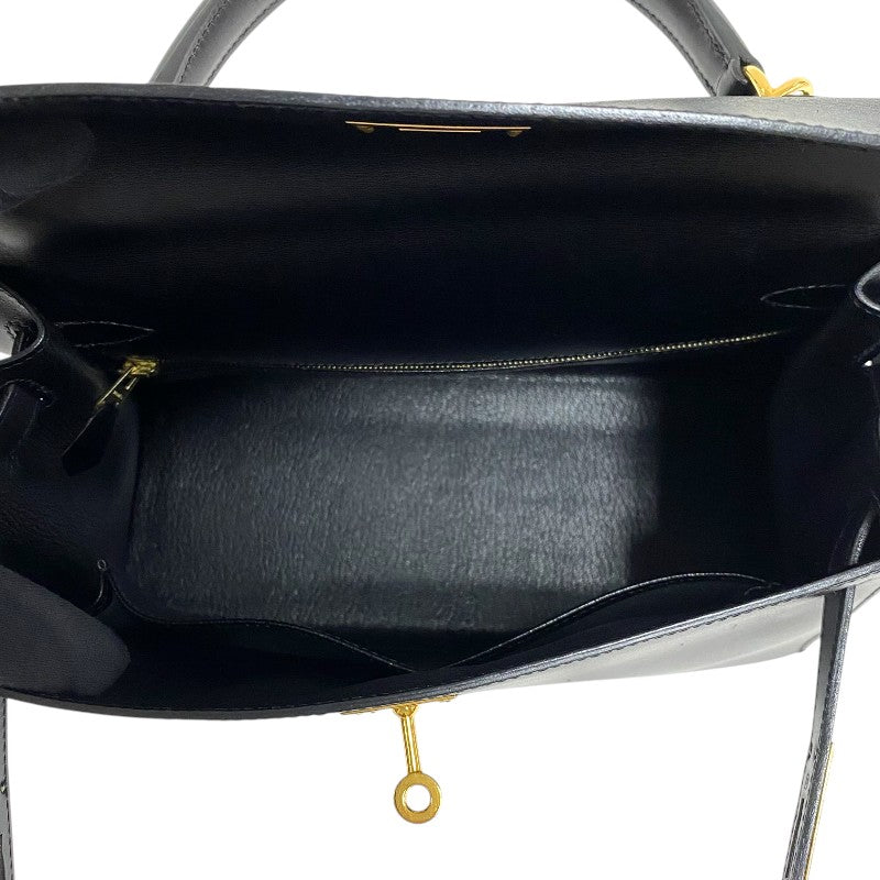 エルメス HERMES ケリー28 外縫い □G刻 ブラック ゴールド金具 ボックスカーフ レディース ハンドバッグ ショルダーバッグ