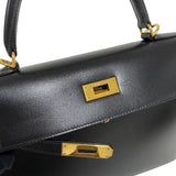 エルメス HERMES ケリー28 外縫い □G刻 ブラック ゴールド金具 ボックスカーフ レディース ハンドバッグ ショルダーバッグ