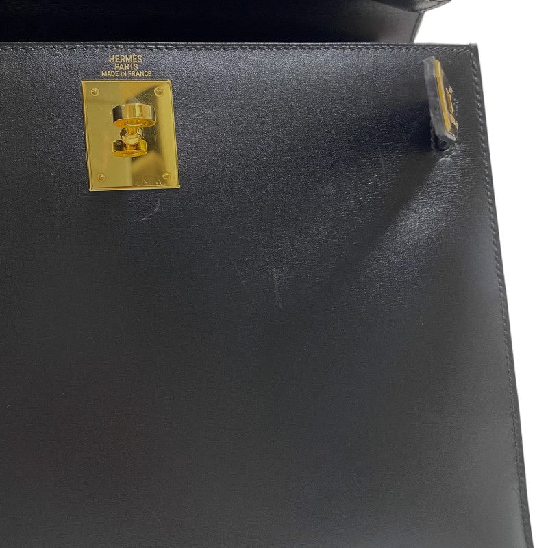 エルメス HERMES ケリー28 外縫い □G刻 ブラック ゴールド金具 ボックスカーフ レディース ハンドバッグ ショルダーバッグ