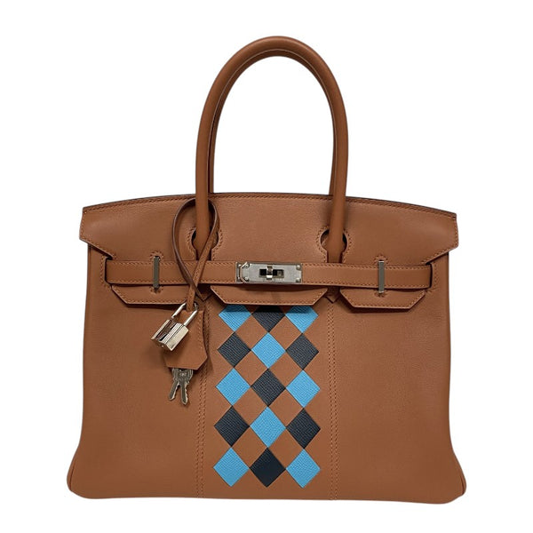 エルメス HERMES バーキン30 トレサージュ ゴールド×ブルーノール×ブルーインディゴ シルバー金具 スイフト レディース ハンドバッグ