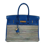 エルメス HERMES バーキン35 □F刻 ブルーフランス ゴールド金具 ガリバー ヴィブラート レディース ハンドバッグ