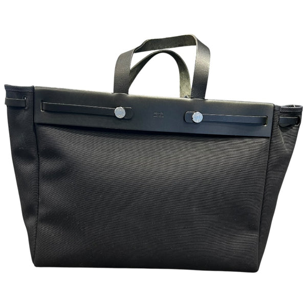 エルメス HERMES エールバッグカバスMM □G刻 ブラック/シルバー金具 トワル/レザー レディース トートバッグ