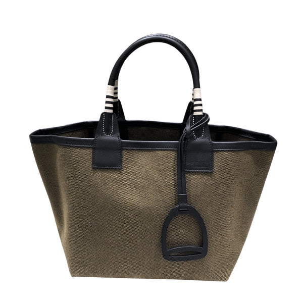 エルメス HERMES スティープル25 U刻 カーキブラック トワル・スイフト レディース ハンドバッグ