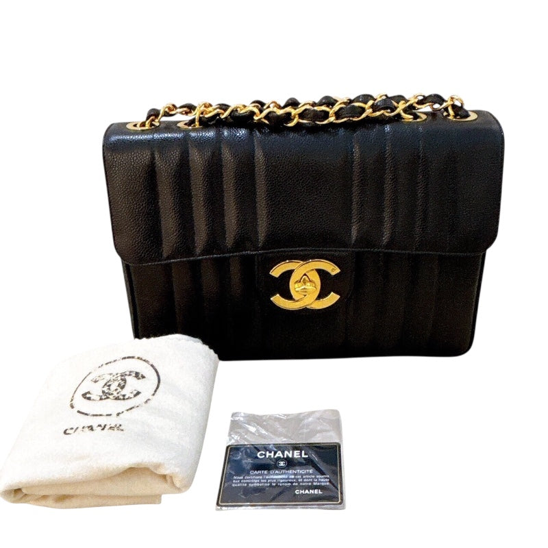 シャネル CHANEL マドモアゼルチェーンフラップバッグ ブラック/ゴールド金具 キャビアスキン レディース ショルダーバッグ