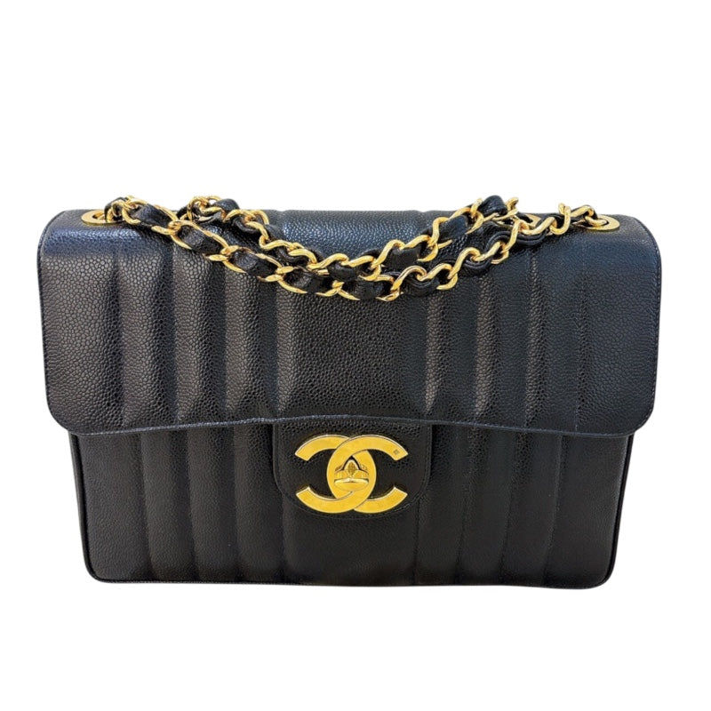 シャネル CHANEL マドモアゼルチェーンフラップバッグ ブラック/ゴールド金具 キャビアスキン レディース ショルダーバッグ