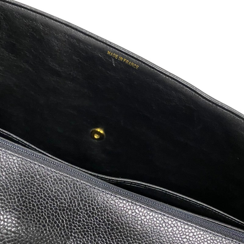 シャネル CHANEL Vステッチ ラージ フラップバッグ ブラック ゴールド金具 キャビアスキン レディース ショルダーバッグ