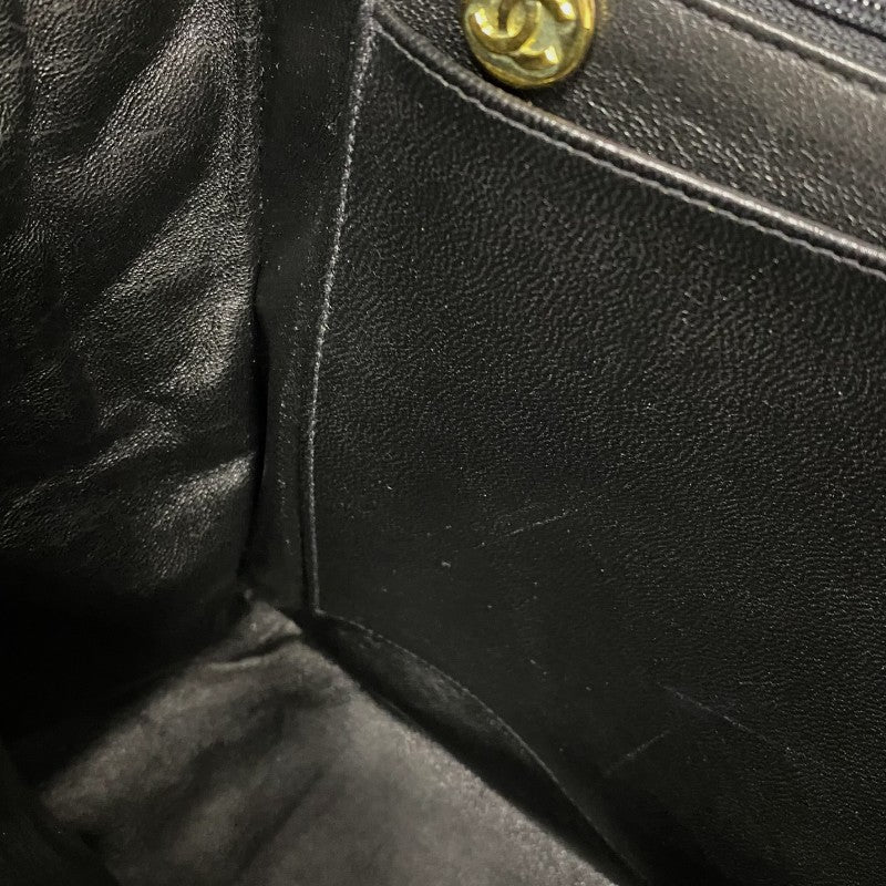 シャネル CHANEL Vステッチ ラージ フラップバッグ ブラック ゴールド金具 キャビアスキン レディース ショルダーバッグ
