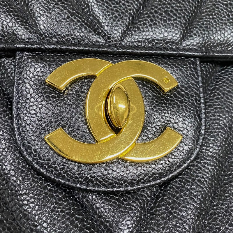シャネル CHANEL Vステッチ ラージ フラップバッグ ブラック ゴールド金具 キャビアスキン レディース ショルダーバッグ