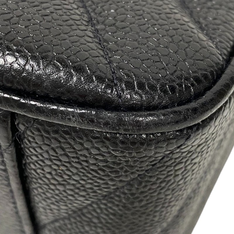 シャネル CHANEL Vステッチ ラージ フラップバッグ ブラック ゴールド金具 キャビアスキン レディース ショルダーバッグ