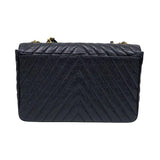 シャネル CHANEL Vステッチ ラージ フラップバッグ ブラック ゴールド金具 キャビアスキン レディース ショルダーバッグ