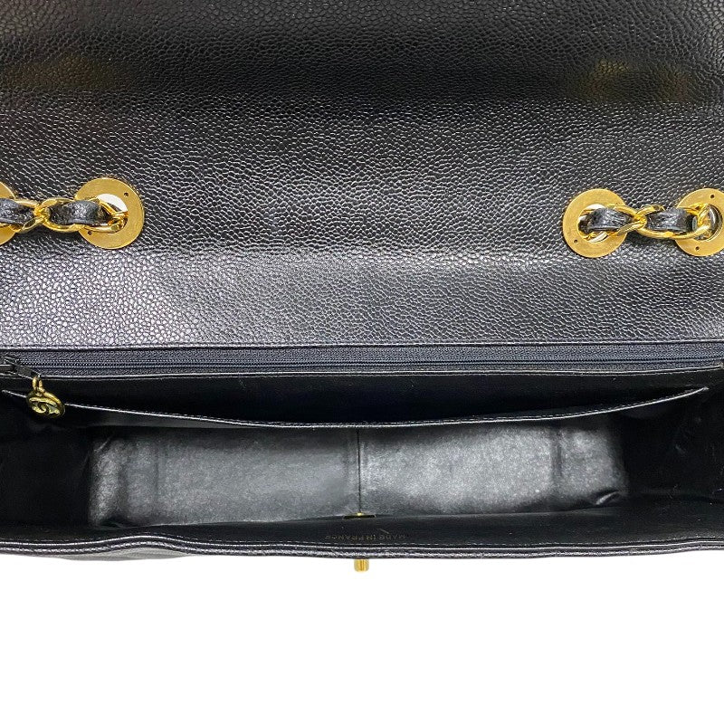 シャネル CHANEL Vステッチ ラージ フラップバッグ ブラック ゴールド金具 キャビアスキン レディース ショルダーバッグ