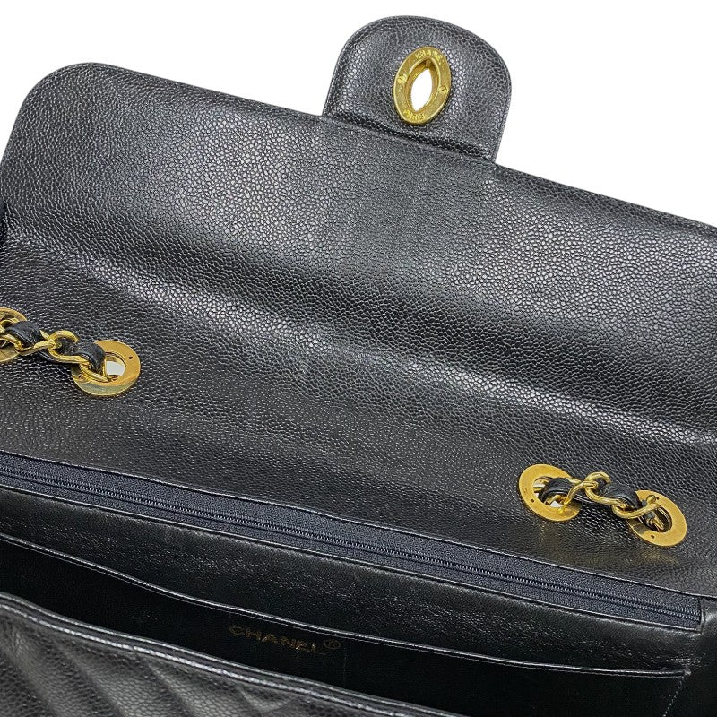 シャネル CHANEL Vステッチ ラージ フラップバッグ ブラック ゴールド金具 キャビアスキン レディース ショルダーバッグ