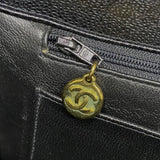 シャネル CHANEL Vステッチ ラージ フラップバッグ ブラック ゴールド金具 キャビアスキン レディース ショルダーバッグ