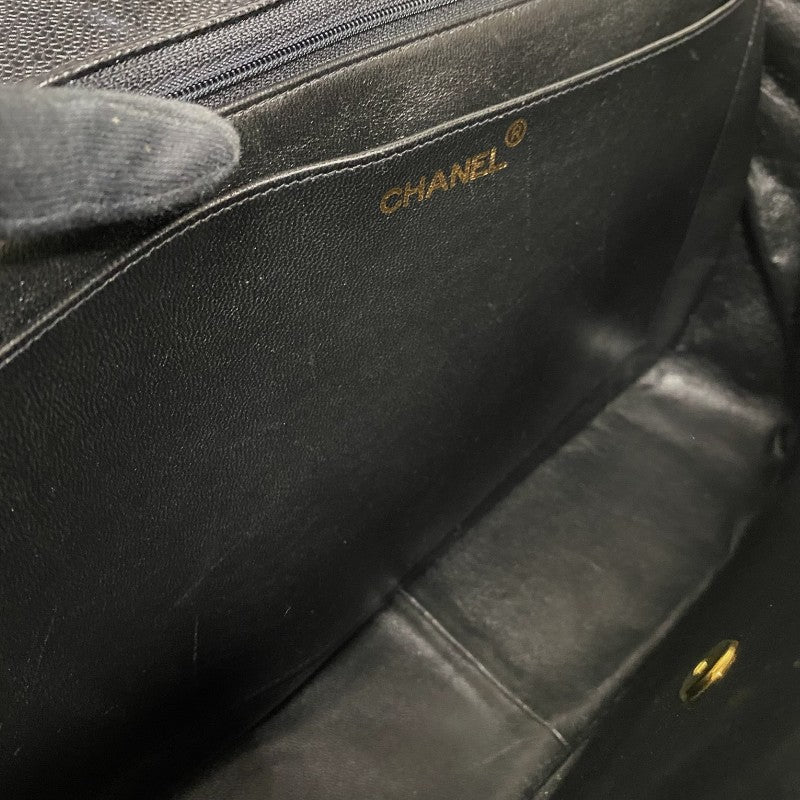 シャネル CHANEL Vステッチ ラージ フラップバッグ ブラック ゴールド金具 キャビアスキン レディース ショルダーバッグ