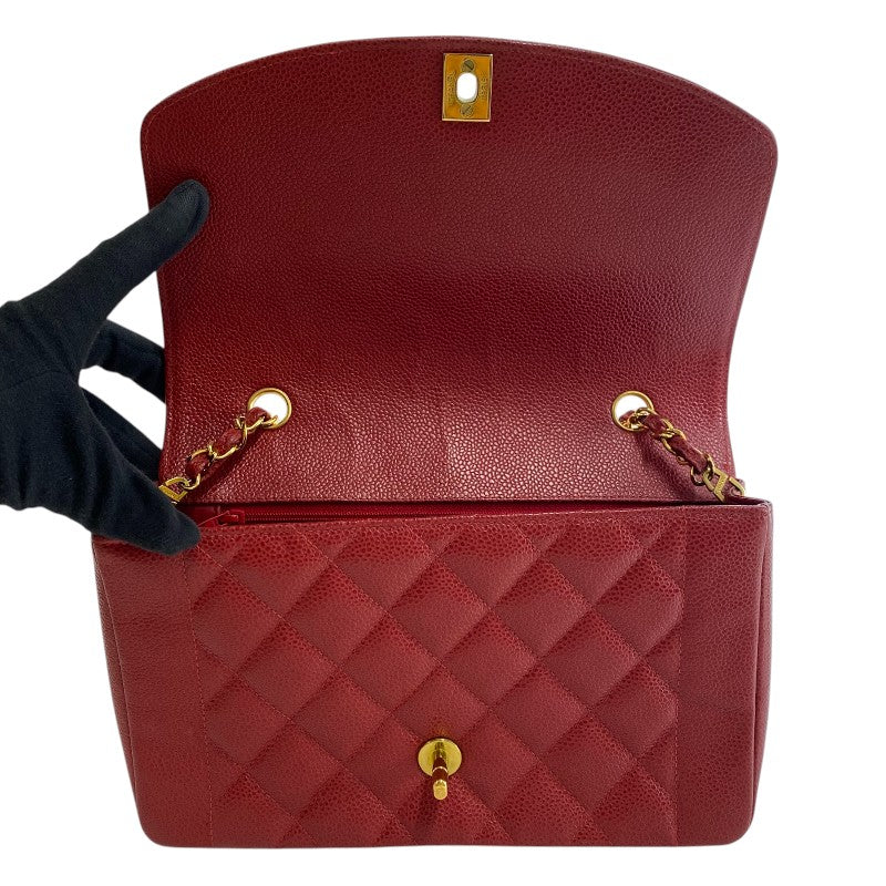 シャネル CHANEL ダイアナ25 A01165 3番台 レッド 金具ゴールド キャビアスキン レディース ショルダーバッグ