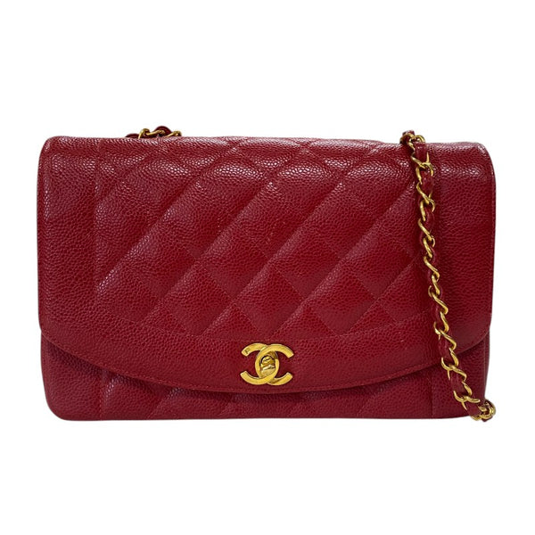 シャネル CHANEL ダイアナ25 A01165 レッド ゴールド金具 キャビアスキン レディース ショルダーバッグ