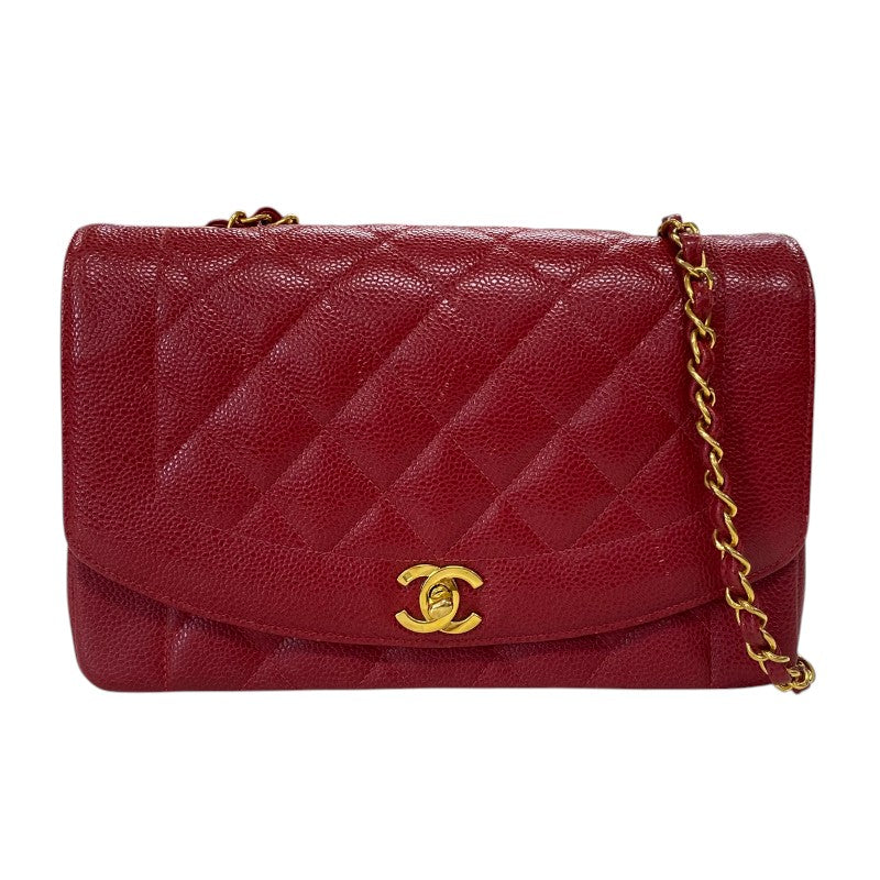 シャネル CHANEL ダイアナ25 A01165 レッド ゴールド金具 キャビアスキン レディース ショルダーバッグ
