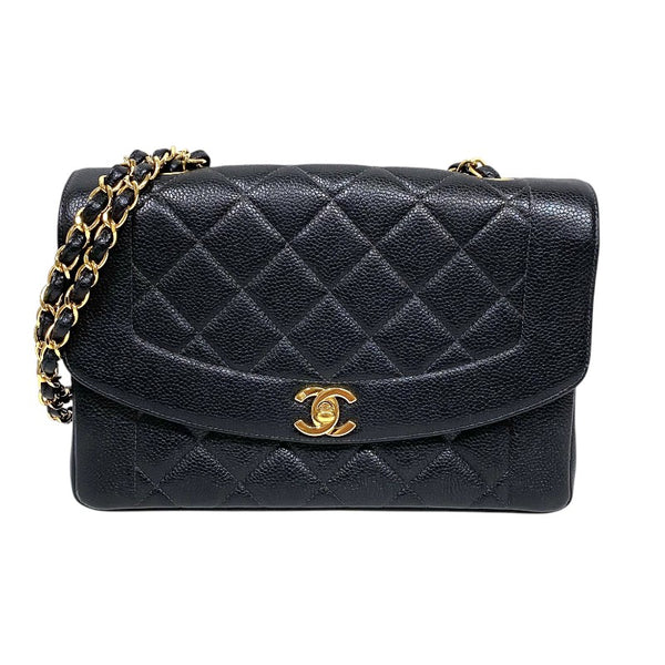 シャネル CHANEL ダイアナ25 A01165 4番台 ブラック ゴールド金具 キャビアスキン レディース ショルダーバッグ