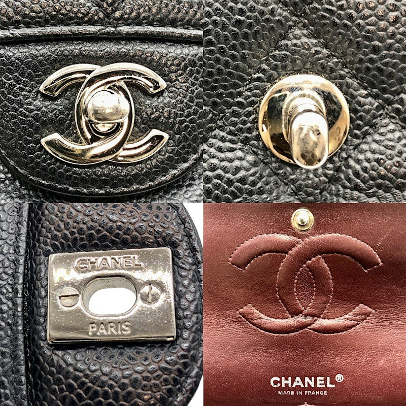 シャネル CHANEL マトラッセ25 ダブルフラップ チェーンショルダー A01112 ブラック×SV金具 キャビアスキン レディース ショルダーバッグ