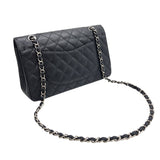 シャネル CHANEL マトラッセ25 ダブルフラップ チェーンショルダー A01112 ブラック×SV金具 キャビアスキン レディース ショルダーバッグ
