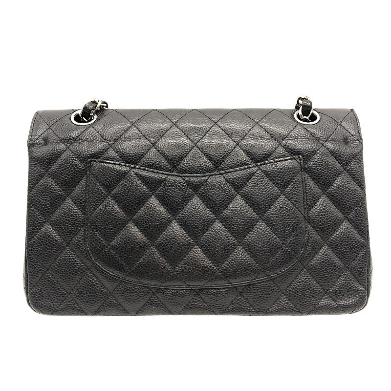 シャネル CHANEL マトラッセ25 ダブルフラップ チェーンショルダー A01112 ブラック×SV金具 キャビアスキン レディース ショルダーバッグ