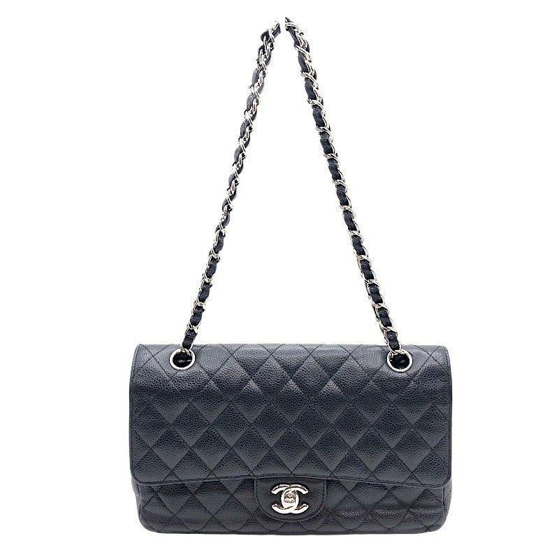 シャネル CHANEL マトラッセ25 ダブルフラップ チェーンショルダー A01112 ブラック×SV金具 キャビアスキン レディース ショルダーバッグ