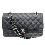 シャネル CHANEL マトラッセ25 ダブルフラップ チェーンショルダー A01112 ブラック×SV金具 キャビアスキン レディース ショルダーバッグ