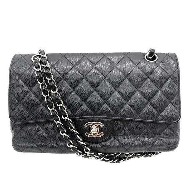 シャネル CHANEL マトラッセ25 ダブルフラップ チェーンショルダー A01112 ブラック×SV金具 キャビアスキン レディース ショルダーバッグ