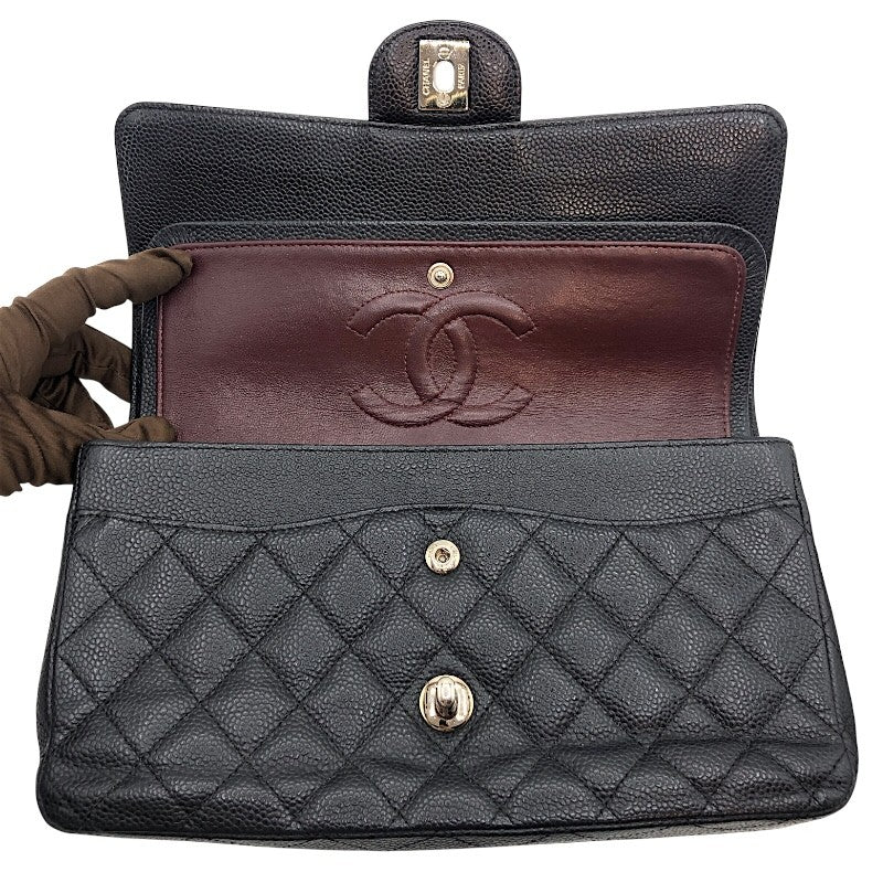 シャネル CHANEL マトラッセ25 ダブルフラップ チェーンショルダー A01112 ブラック×SV金具 キャビアスキン レディース ショルダーバッグ