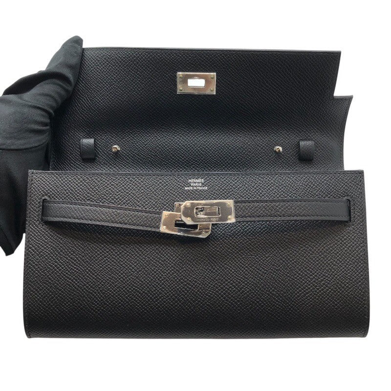 エルメス HERMES ケリーウォレット トゥーゴー U刻 ブラック×SV金具 エプソン レディース 長財布