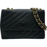 シャネル CHANEL バイアスステッチ チェーンフラップバッグ 8番台 ブラック/ゴールド金具 キャビアスキン レディース ショルダーバッグ