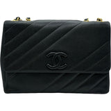 シャネル CHANEL バイアスステッチ チェーンフラップバッグ 8番台 ブラック/ゴールド金具 キャビアスキン レディース ショルダーバッグ