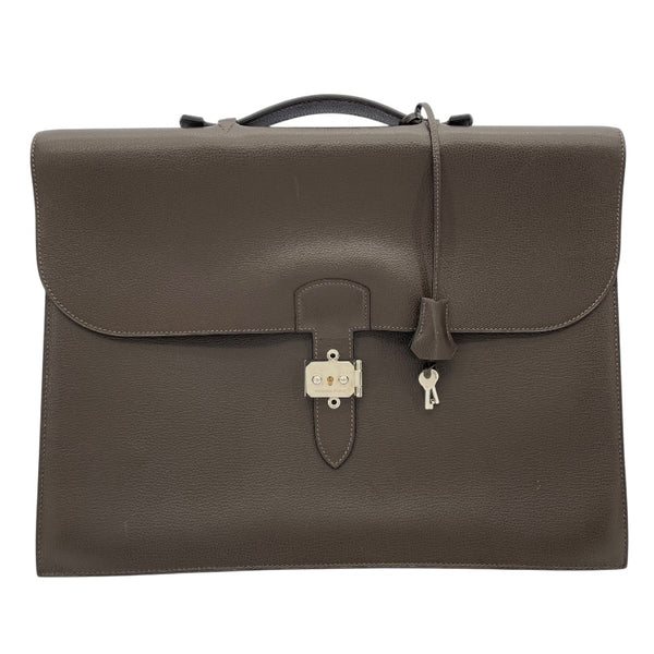 エルメス HERMES サックアデペッシュ41 □M刻 ショコラ SV金具 トゴ メンズ ブリーフケース