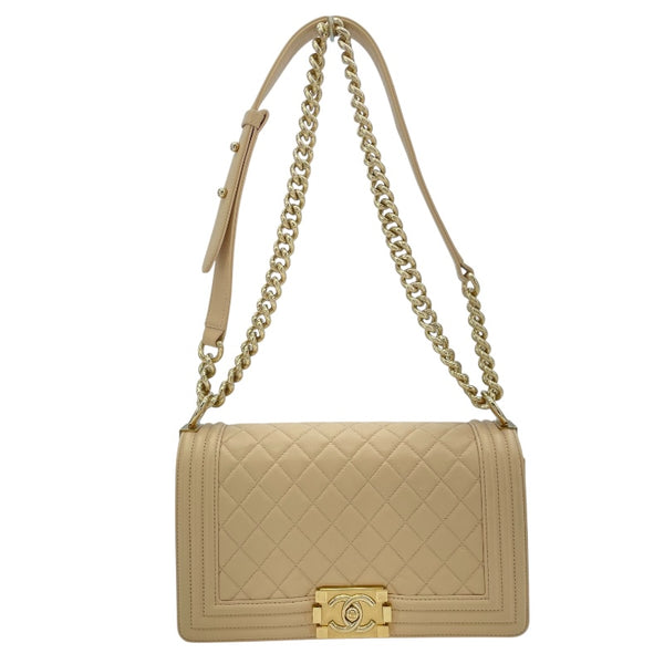 シャネル CHANEL ボーイシャネル25 A67086 24番台 ベージュ GD金具 ラムスキン レディース ショルダーバッグ