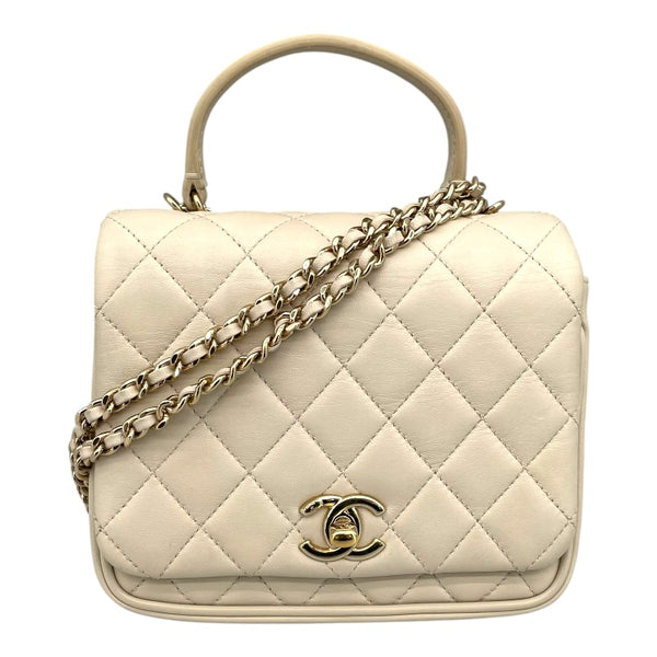 シャネル CHANEL マトラッセ トップ ハンドル 25番台 アイボリー GD金具 ラムスキン レディース ショルダーバッグ