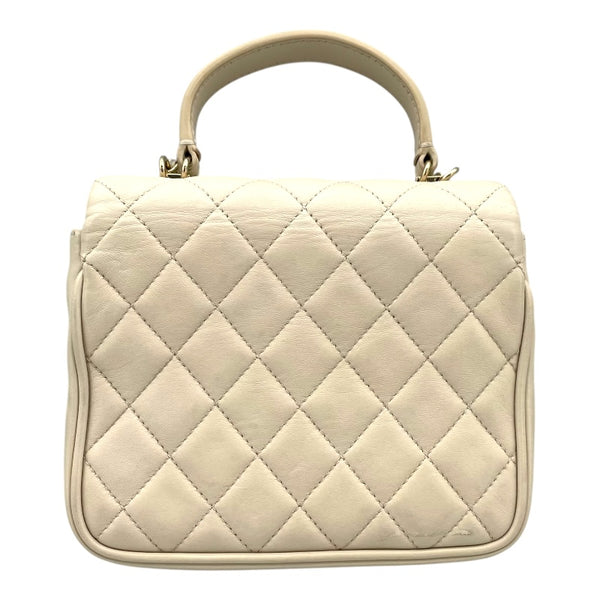 シャネル CHANEL マトラッセ トップ ハンドル 25番台 アイボリー GD金具 ラムスキン レディース ショルダーバッグ