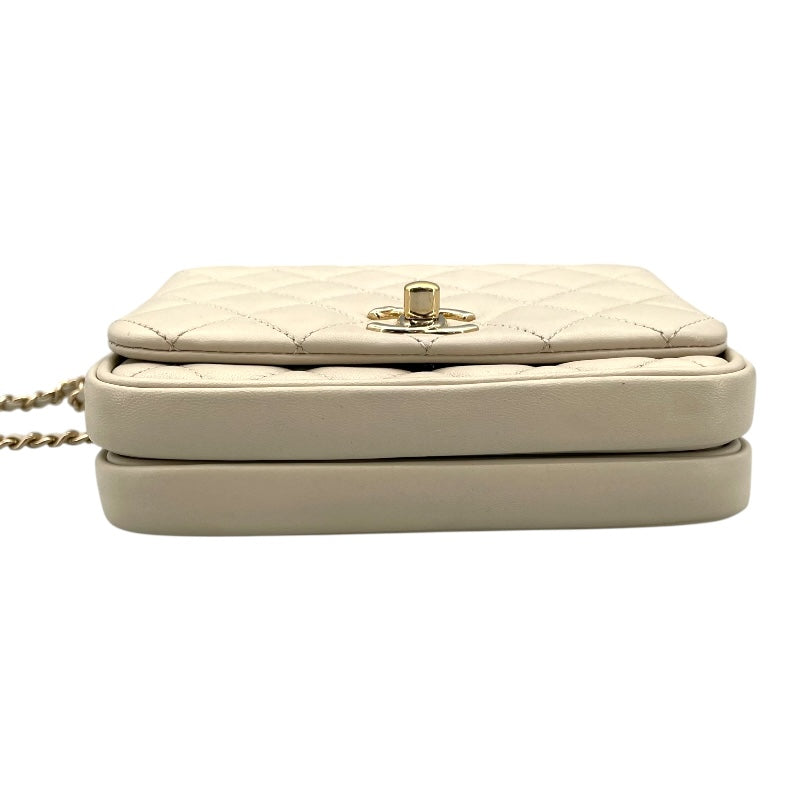 シャネル CHANEL マトラッセ トップ ハンドル 25番台 アイボリー GD金具 ラムスキン レディース ショルダーバッグ