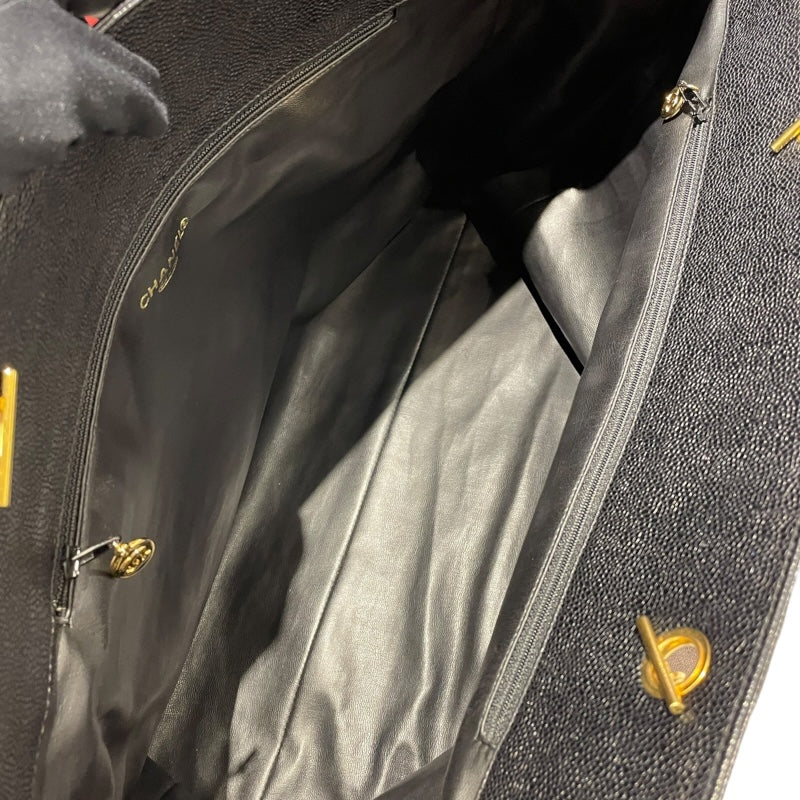 シャネル CHANEL ココマークチェーントート ブラック/ゴールド金具 キャビア レディース トートバッグ