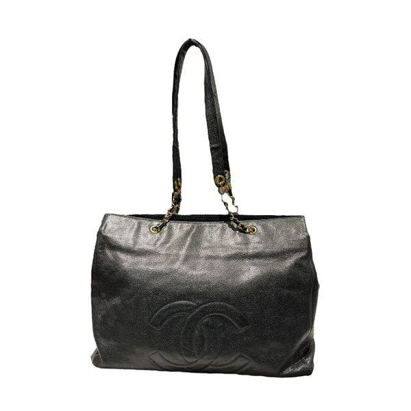 シャネル CHANEL ココマークチェーントート ブラック/ゴールド金具 キャビア レディース トートバッグ