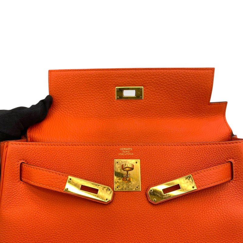 エルメス HERMES ケリー28 内縫い T刻 オレンジポピー GD金具 トゴ レディース ハンドバッグ